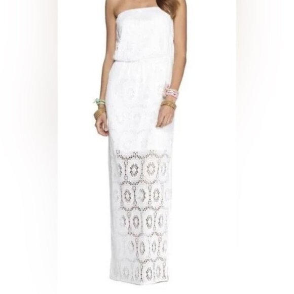Lilly Pulitzer Dresses & Skirts - Lilly Pulitzer Emmett Knit Lace Long Strapless White Maxi Dress Beach Bride M